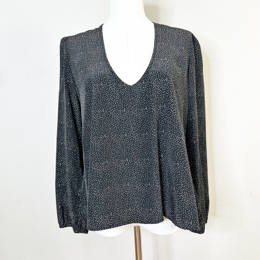 Lovers + Friends Black Polka Dot V-Neck Long Sleeve Blouse Size Small